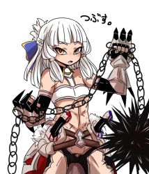 Rule 34 | 1girl, abs, armor, bare shoulders, braid, breasts, brown hair, elbow gloves, fate/grand order, fate (series), fingerless gloves, flail, gloves, long hair, open mouth, penthesilea (fate), shorts, weapon, white hair