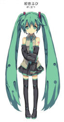 Rule 34 | 1girl, green hair, hatsune miku, long hair, solo, stecky, thighhighs, twintails, very long hair, vocaloid