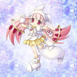 Rule 34 | 1girl, :3, androgynous, blush, cosplay, female focus, full body, hat, kyubey, long hair, mahou shoujo madoka magica, mahou shoujo madoka magica (anime), makihatayama hana, makihatayama hana (cosplay), ojamajo doremi, personification, silveroid, smile, solo