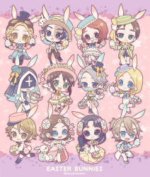 Rule 34 | 6+boys, 6+girls, :d, aesop carl, alternate costume, animal, animal ears, animal on head, anne lester, arm up, bare shoulders, basket, belt, bird, black eyes, black gloves, blindfold, blonde hair, blue eyes, bow, braid, brown eyes, brown hair, chibi, closed mouth, collared shirt, cross print, dress, earrings, easter, easter egg, egg, eli clark, emma woods, eyeshadow, fake animal ears, fang, flower, freckles, gloves, goggles, goggles on head, green eyes, grey hair, hair flower, hair ornament, hand on own hip, hat, hat bow, helena adams, highres, holding, holding staff, identity v, jewelry, leg up, long hair, low ponytail, luca balsa, makeup, mary (identity v), mask, medium hair, michiko (identity v), mini hat, mini top hat, mole, mole under eye, mouth mask, multiple boys, multiple girls, naib subedar, neck ribbon, necktie, norton campbell, on head, open mouth, owl, pink necktie, ponytail, rabbit, rabbit ears, red eyeshadow, red hair, ribbon, shirt, short hair, shorts, skin fang, sleeveless, smile, staff, stitched mouth, stitches, top hat, tracy reznik, twitter username, veil, victor grantz, white gloves, yunoichi-hoshiduki