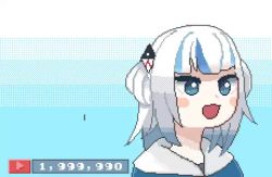 Rule 34 | 1girl, animated, blue eyes, blue hair, blunt bangs, disembodied hand, gawr gura, gawr gura (1st costume), headpat, hololive, hololive english, medium hair, multicolored hair, open mouth, petting, pixel art, ronin (zeth total), silver hair, solo, streaked hair, video, virtual youtuber