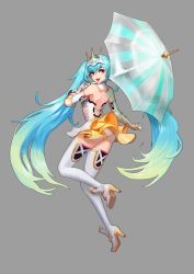 Rule 34 | 1girl, aqua eyes, aqua hair, ass, bare shoulders, crown, detached collar, dress, elbow gloves, from behind, full body, gauntlets, gloves, goodsmile company, goodsmile racing, gradient hair, green hair, grey background, hatsune miku, high heels, highres, holding, holding umbrella, long hair, looking at viewer, looking back, multicolored hair, open mouth, panties, pantyshot, qsun, race queen, racing miku, racing miku (2015), shoes, shoulder blades, simple background, smile, solo, standing, strapless, strapless dress, thighhighs, tiara, transparent, transparent umbrella, twintails, umbrella, underwear, upskirt, very long hair, vocaloid, white dress, white footwear, white gloves, white panties, white thighhighs