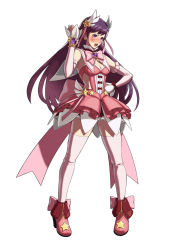 Rule 34 | 1girl, alternate costume, asamiya athena, blush, boots, bow, bowtie, breasts, cleavage, clenched hand, detached sleeves, embarrassed, frilled skirt, frills, hair ornament, hair ribbon, high heel boots, high heels, idol, jewelry, long hair, medium breasts, official art, ogura eisuke, purple eyes, purple hair, ribbon, shooting star hair ornament, skirt, snk, snk heroines: tag team frenzy, solo, star (symbol), star hair ornament, the king of fighters, thighhighs, white thighhighs, zettai ryouiki