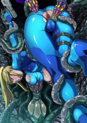Rule 34 | 1girl, anus, anus only, ass, bdsm, blonde hair, bodysuit, bondage, bound, grabbing another&#039;s breast, breasts, butcha-u, cameltoe, grabbing, gun, imminent anal, imminent penetration, imminent rape, large breasts, long hair, metroid, milking machine, mole, monster, nintendo, ponytail, rape, samus aran, skin tight, solo, tentacles, torn clothes, weapon, zero suit