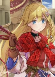 Rule 34 | 1girl, arc the lad, arc the lad ii, blonde hair, braid, closed mouth, commentary request, dress, highres, lieza (arc the lad), long hair, looking at viewer, low-braided long hair, low-tied long hair, single braid, smile, solo, tanigawa kent, very long hair