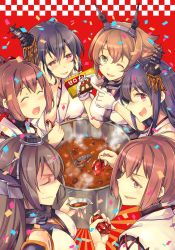 Rule 34 | 10s, 6+girls, :d, ;d, ^ ^, bad id, bad pixiv id, black hair, brown eyes, brown hair, closed eyes, confetti, cooking, curry, detached sleeves, closed eyes, food, fusou (kancolle), gloves, hair ornament, hairband, hands on own cheeks, hands on own face, headgear, highres, hyuuga (kancolle), ise (kancolle), japanese clothes, kantai collection, ladle, long hair, multiple girls, mutsu (kancolle), nagato (kancolle), one eye closed, open mouth, pepper, ponytail, red eyes, short hair, smile, takitarou, yamashiro (kancolle)