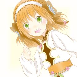 Rule 34 | 1girl, artist request, blush, bodysuit, bow, brown hair, detached collar, flat chest, flower, green eyes, hair bow, hair ornament, hair ribbon, headband, jacket, leia rolando, looking at viewer, open mouth, ribbon, short hair, smile, tales of (series), tales of xillia, white jacket