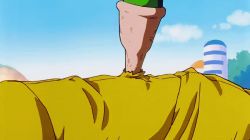 Rule 34 | 1990s (style), 3boys, absorption, animated, animated gif, bald, bug, cell (dragon ball), city, colored skin, creepy, death, dragon ball, dragonball z, extraction, facial hair, formal, green skin, maeda minoru, male focus, melting, money, monster, multiple boys, mustache, pain, piccolo, retro artstyle, road, scared, slit pupils, spots, stinger, suit, surprised, tail, turban, wings