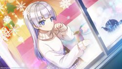 Rule 34 | blue eyes, dolphin wave, highres, official art, schnee weissberg, snowflakes, sweater, window