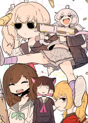 Rule 34 | &gt; &lt;, 5girls, :d, ^ ^, absurdres, adjusting eyewear, after-school sweets club (blue archive), airi (blue archive), baseball bat, blank eyes, blue archive, bullet, closed eyes, collage, giving up the ghost, gun, halo, highres, holding, holding gun, holding weapon, kazusa (blue archive), midriff, multiple girls, natsu (blue archive), open mouth, reisa (blue archive), ryu (ryu10733), school uniform, serafuku, smile, sunglasses, weapon, xd, yoshimi (blue archive)