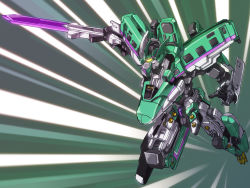 Rule 34 | charging forward, e5 hayabusa (shinkalion), glowing, glowing eyes, highres, holding, holding sword, holding weapon, jumping, mecha, motion lines, no humans, nonkibou, open hand, robot, shinkalion (series), shinkansen henkei robo shinkalion, solo, sword, weapon, yellow eyes
