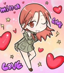 Rule 34 | 00s, 1girl, chibi, heart, minna-dietlinde wilcke, red hair, solo, strike witches, uniform, world witches series