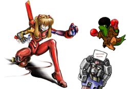 Rule 34 | afro, artist request, boxing gloves, cosplay, crazy eyes, enter the dragon, gundam, mecha musume, neon genesis evangelion, simple background, souryuu asuka langley, third-party edit, tonberry, williams (enter the dragon)