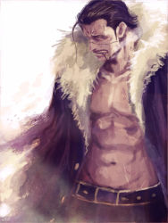 Rule 34 | 1boy, abs, arisue kanako, belt, cigar, crocodile (one piece), male focus, manly, muscular, one piece, open clothes, open shirt, scar, shirt, smoke, smoking, solo, stitches