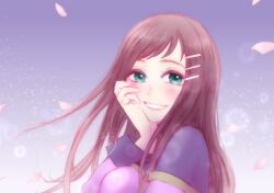 Rule 34 | 1girl, blush, breasts, falling petals, hair ornament, hairclip, lips, long hair, looking at viewer, petals, smile, solo, sophia esteed, star ocean, star ocean till the end of time, weave