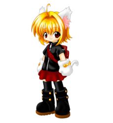 Rule 34 | ahoge, animal ears, animated, animated gif, blonde hair, boots, cat ears, flat chest, gloves, knee boots, lowres, red eyes, short hair, skirt, thighhighs