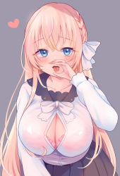 Rule 34 | 1girl, blue eyes, blush, breasts, gucchiann, highres, large breasts, long hair, open mouth, skirt, underwear, unreal night girls, virtual youtuber