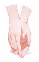 Rule 34 | absurdres, cropped arms, fingernails, hand focus, head out of frame, highres, holding hands, interlocked fingers, original, ryusei hashida, signature, simple background, white background