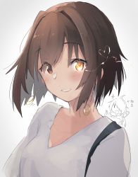 Rule 34 | 2girls, brown hair, dress, furutaka (kancolle), glowing, glowing eye, heterochromia, highres, kako (kancolle), kantai collection, ma rukan, multiple girls, official alternate costume, parted lips, short hair, simple background, solo focus, upper body, white background, white dress, yellow eyes