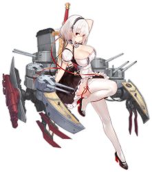 Rule 34 | 1girl, azur lane, black footwear, blush, breasts, cannon, choker, cleavage, cleavage cutout, clothing cutout, collarbone, dress, full body, hairband, high heels, holding, holding sword, holding weapon, kincora, lace-trimmed hairband, lace trim, large breasts, leg up, looking at viewer, mary janes, official art, red eyes, ribbon, rigging, shoes, short hair, sidelocks, sirius (azur lane), smile, solo, standing, standing on one leg, sword, thighhighs, transparent background, turret, weapon, white hair, white thighhighs