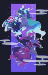 Rule 34 | 1girl, black thighhighs, commentary, creatures (company), detached sleeves, game freak, gen 4 pokemon, ghost, ghost miku (project voltage), glitch, gradient hair, grey shirt, hair between eyes, hatsune miku, highres, kawasaki (kwsk 8765), long hair, mismagius, multicolored hair, necktie, nintendo, pale skin, pokemon, pokemon (creature), project voltage, see-through, see-through skirt, shirt, skirt, sleeves past fingers, sleeves past wrists, thighhighs, twintails, twitter username, very long hair, vocaloid, will-o&#039;-the-wisp (mythology), yellow eyes