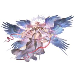 Rule 34 | 1girl, bare shoulders, blue eyes, breasts, closed mouth, full body, gabriel (granblue fantasy), granblue fantasy, leotard, long hair, minaba hideo, multiple wings, official art, pink hair, solo, third-party source, transparent background, wings