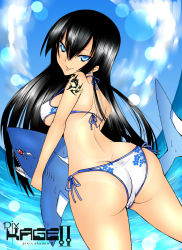 Rule 34 | 1girl, :p, ass, bad id, bad pixiv id, bikini, black hair, blue eyes, cameltoe, cleft of venus, daive, day, highres, huge ass, looking back, pixiv shadow, shark, side-tie bikini bottom, solo, swimsuit, tattoo, tongue, tongue out