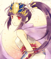 Rule 34 | 1girl, bad id, bad pixiv id, bare shoulders, black hair, breasts, chisa, headdress, jewelry, long hair, lots of jewelry, ponytail, puzzle &amp; dragons, red eyes, sidelocks, solo, very long hair, yomi (p&amp;d)