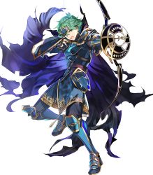 Rule 34 | 1boy, alm (fire emblem), alternate costume, arai teruko, armor, armored boots, boots, bow (weapon), cape, fingerless gloves, fire emblem, fire emblem echoes: shadows of valentia, fire emblem heroes, full body, gloves, green eyes, green hair, hair ornament, highres, male focus, nintendo, official alternate costume, official art, open mouth, teeth, torn clothes, transparent background, weapon