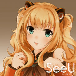 Rule 34 | 1girl, animal ears, artist name, blonde hair, blue eyes, bracelet, cat ears, character name, face, jewelry, long hair, paw pose, sasha chii, seeu, smile, solo, vocaloid