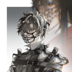 Rule 34 | 1boy, belt, belt buckle, black belt, black eyes, black hair, buckle, chinese clothes, chinese commentary, chromatic aberration, collared shirt, commentary request, dao gui yi xian, hair between eyes, hanfu, highres, li huowang, linruo351, long hair, male focus, open collar, projected inset, restrained, shirt, short hair, white shirt