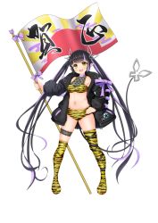 Rule 34 | 1girl, absurdres, animal print, asymmetrical legwear, badge, black hair, black jacket, black ribbon, blunt bangs, blush, breasts, button badge, chinese zodiac, cleavage, commentary request, demon girl, demon horns, demon tail, flag, full body, heart, highres, holding, holding flag, horns, jacket, kneehighs, kojo anna, leg ribbon, long hair, long sleeves, looking at viewer, medium breasts, midriff, multicolored hair, nanashi inc., navel, open clothes, open jacket, open mouth, pointy ears, print legwear, print thighhighs, purple hair, ribbon, robou no stone, see-through, see-through cleavage, simple background, smile, socks, solo, standing, star (symbol), sugar lyric, tail, thigh strap, thighhighs, tiger print, twintails, two-tone hair, very long hair, virtual youtuber, white background, year of the tiger, yellow eyes, zipper