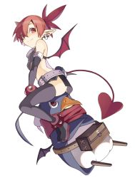 Rule 34 | 1girl, bad id, bad pixiv id, belt, cats brain, crossed arms, demon tail, demon wings, disgaea, etna (disgaea), laharl, laharl (prinny), nippon ichi, pointy ears, pouch, prinny, red eyes, red hair, scarf, short hair, sitting, smile, tail, transparent background, twintails, wings