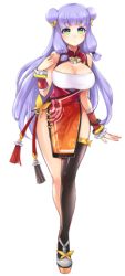Rule 34 | 1girl, blush, breasts, cleavage, cleavage cutout, clothing cutout, full body, green eyes, large breasts, long hair, looking at viewer, maiyo (master of eternity), master of eternity, purple hair, solo, standing, white top