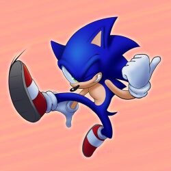 Rule 34 | 1boy, ;), animal ears, crabbin, gloves, green eyes, hedgehog, highres, male focus, one eye closed, shoes, simple background, smile, solo, sonic (series), sonic the hedgehog, sonic the hedgehog (idw), tail, teeth, white gloves