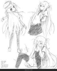 Rule 34 | 1girl, arms behind back, blush, cat teaser, character sheet, closed eyes, clothes lift, flat chest, greyscale, highres, long hair, looking at viewer, looking back, monochrome, navel, nipples, no bra, no pants, open clothes, open skirt, original, panties, personification, petite, school uniform, serafuku, shirt lift, simple background, skirt, sky-freedom, smile, sos ji, suzumiya haruhi no yuuutsu, thighhighs, underwear, very long hair, white background, wince