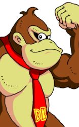 Rule 34 | 1boy, bicep flex, clenched hand, donkey kong, donkey kong (series), donkey kong country, gorilla, looking at viewer, lowres, male focus, muscular, necktie, nintendo, no humans, solo, white background