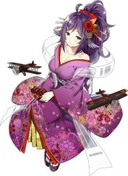 Rule 34 | 1girl, ahoge, aircraft, alternate costume, alternate hairstyle, azur lane, b1m, breasts, brown eyes, candy, chocolate, chocolate heart, cleavage, flower, food, full body, hagoromo, hair flower, hair ornament, heart, houshou (azur lane), houshou (the dream of the autumn pillow) (azur lane), japanese clothes, kimono, large breasts, long hair, looking at viewer, off shoulder, official art, ponytail, purple hair, shawl, simple background, sky-freedom, smile, socks, solo, transparent background