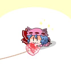 Rule 34 | 1girl, :3, animal ears, animated, animated gif, bat ears, bat wings, blue hair, bow, cat ears, chasing, chibi, colorized, dragging, food, fruit, hat, hat bow, heart, lowres, mini person, mini wings, minigirl, noai nioshi, raspberry, remilia scarlet, running, short hair, simple background, solo, sparkle, string, touhou, white background, wings, | |