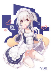 Rule 34 | 1girl, absurdres, apron, azur lane, belfast (azur lane), blue dress, braid, brown eyes, candy, chinese commentary, clothes lift, commentary request, dress, dress lift, eating, elbow gloves, food, gloves, highres, lifting own clothes, little bel (azur lane), lollipop, long hair, maid headdress, open mouth, panties, side ponytail, silver hair, sitting, sleeveless, sleeveless dress, solo, thighhighs, underwear, waist apron, white panties, white thighhighs, aged down, yue (qtxyjiang)