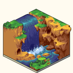 Rule 34 | cliff, grass, isometric, lowres, no humans, pixel art, plant, river, scenery, water, waterfall