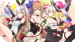 Rule 34 | 3girls, :d, :o, ;q, ahoge, alcohol, animal, anniversary, ass, ballista (girls&#039; frontline), balloon, bare arms, bare shoulders, belt, bird, black bra, black jacket, blonde hair, blouse, blue bow, blue eyes, blush, bottle, bow, bra, breasts, brown eyes, cake, choker, cleavage, closed mouth, collarbone, confetti, dress, fal (girls&#039; frontline), ferret, five-seven (girls&#039; frontline), fn five-seven, food, girls&#039; frontline, gun, hair between eyes, hair ornament, hair ribbon, half-closed eyes, handgun, hat, highres, holding, holding animal, holding bottle, holding cake, holding food, jacket, jewelry, juna, large breasts, lingerie, long hair, long sleeves, looking at viewer, microskirt, multiple girls, off shoulder, one eye closed, open mouth, party hat, pdw-caliber pistol, pleated skirt, ponytail, pouch, ribbon, shirt, short hair, side ponytail, sidelocks, silver hair, single thighhigh, sitting, skindentation, skirt, sleeveless, sleeveless shirt, smile, sparkle, sunglasses, thigh strap, thighhighs, thighs, tongue, tongue out, trigger discipline, underwear, very long hair, weapon, white dress, yellow eyes