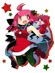 Rule 34 | 1girl, ahoge, alternate costume, bemani, blush, christmas, gloves, hair ornament, mzh, open mouth, pantyhose, pink eyes, pink hair, rasis, sack, santa costume, scarf, smile, solo, sound voltex, sound voltex ii infinite infection, star (symbol)
