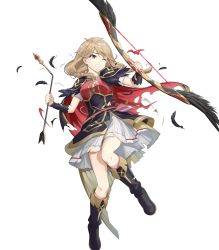 Rule 34 | 1girl, alternate costume, armor, bag, belt, black footwear, boots, bow, braid, breastplate, bridal gauntlets, brown eyes, brown hair, capelet, dress, faye (fire emblem), feather trim, fire emblem, fire emblem echoes: shadows of valentia, fire emblem heroes, full body, gold trim, hair bow, highres, knee boots, long hair, mikurou (nayuta), nintendo, non-web source, official art, short sleeves, shoulder armor, solo, torn capelet, torn clothes, transparent background, twin braids, twintails