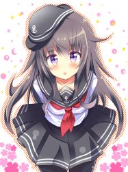 Rule 34 | 10s, 1girl, akatsuki (kancolle), arms behind back, bad id, bad pixiv id, black hair, hat, highres, kantai collection, long hair, looking at viewer, neckerchief, open mouth, pantyhose, personification, purple eyes, red neckerchief, revision, school uniform, serafuku, shinekalta, skirt, solo