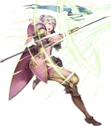 Rule 34 | 1girl, armor, armored boots, banner, boots, breastplate, effie (fire emblem), faulds, fire emblem, fire emblem fates, fire emblem heroes, from side, full body, greaves, green eyes, grey hair, haccan, hair bun, highres, nintendo, official art, open mouth, pauldrons, polearm, shoulder armor, single hair bun, solo, spear, teeth, transparent background, weapon
