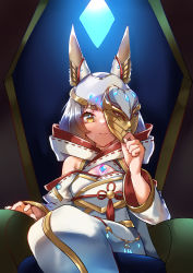 Rule 34 | 1girl, animal ears, blunt bangs, breasts, cat ears, chest jewel, cleavage, facial mark, highres, holding, holding mask, mask, nia (blade) (xenoblade), nia (xenoblade), siebolds demon, silver hair, sitting, small breasts, xenoblade chronicles (series), xenoblade chronicles 2, xenoblade chronicles 3, yellow eyes