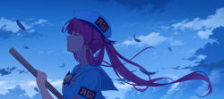 Rule 34 | 1girl, aria (manga), aria company uniform, beret, blue background, blue bow, blue bowtie, blue ribbon, blue sky, bow, bowtie, bread fqy, closed eyes, cloud, cloudy sky, eyelashes, falling feathers, feathers, from side, gold trim, hair rings, hair tubes, hand up, hat, hat ribbon, highres, holding, holding oar, long hair, looking at viewer, mizunashi akari, motion blur, oar, official alternate hairstyle, open mouth, outdoors, parted bangs, pink hair, ribbon, sailor collar, shadow, short sleeves, sky, solo, upper body, white hat
