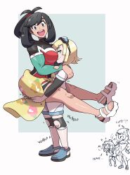 Rule 34 | 2girls, abs, absurdres, aged up, black hair, blonde hair, blue sky, breasts, carrying, carrying person, creatures (company), english text, exhausted, full body, game freak, had a dream everyone was drawing lesbian ships like this (meme), heavy, height difference, highres, jewelry, juno son, lillie (pokemon), long sleeves, looking at viewer, medium breasts, meme, multiple girls, muscular, muscular female, necklace, nintendo, open mouth, pokemon, pokemon sm, ponytail, selene (pokemon), simple background, sky, smile, struggling, sweat, swimsuit, thick thighs, thighs, tight clothes, trembling, yuri