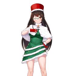 Rule 34 | &gt;;), 1girl, ;), anti (0324), braid, christmas, dress, fur-trimmed dress, fur trim, glasses, gloves, green-framed eyewear, green dress, hanasaki tomoyo (uchi no hime-sama), hand on own chest, hand on own hip, hat, long hair, looking at viewer, official art, one eye closed, red eyes, red gloves, red hat, smile, solo, transparent background, uchi no hime-sama ga ichiban kawaii, v-shaped eyebrows, wings